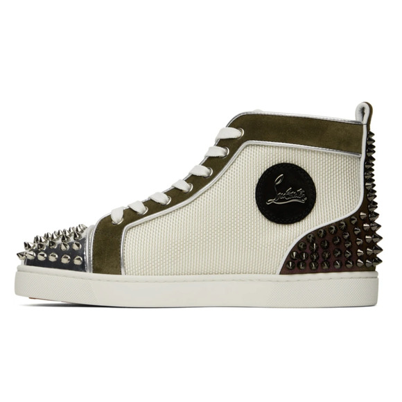 Christian Louboutin Mens Lou Spikes 2 Flat White Green High Top Sneaker 49 16 - Picture 7 of 12